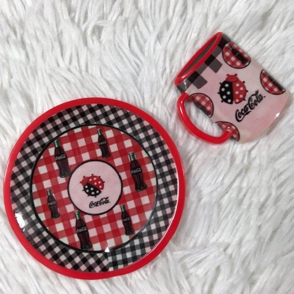 NWOT Set of 3 Vintage Coca-Cola Ladybug Check Plate Mug Caddy Nesting Magnets - Picture 6 of 8